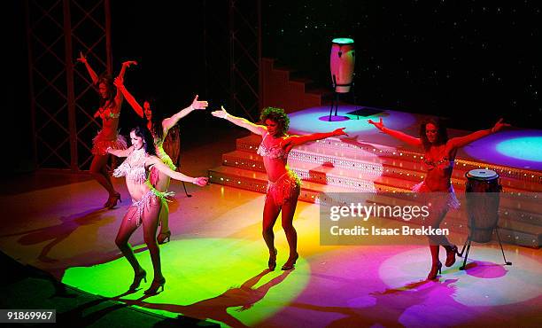 Dancers perform during the 10th anniversary celebration for the adult revue "Fantasy" at the Luxor Resort & Casino October 13, 2009 in Las Vegas,...