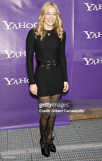 Recording artist LeAnn Rimes attends the It's Y!ou Yahoo! yodel competition at Military Island, Times Square on October 13, 2009 in New York City.