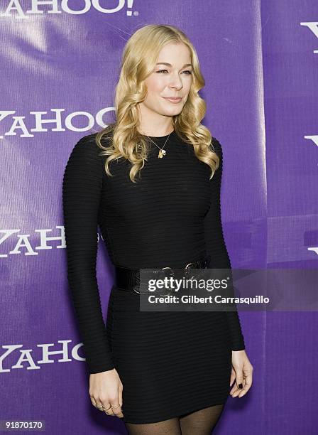 Recording artist LeAnn Rimes attends the It's Y!ou Yahoo! yodel competition at Military Island, Times Square on October 13, 2009 in New York City.