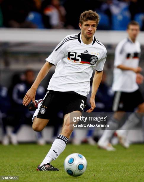 Thomas Mueller of Germany runs with the ball during the U21 international friendly match between Germany and Israel at the Volksbank stadium on...