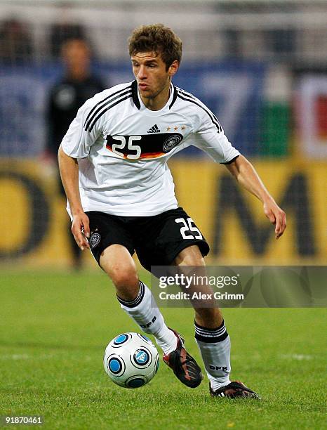 Thomas Mueller of Germany runs with the ball during the U21 international friendly match between Germany and Israel at the Volksbank stadium on...
