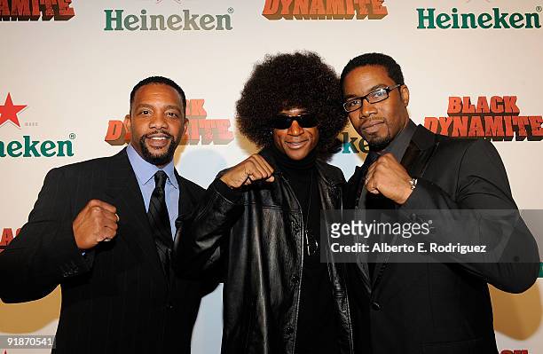 Writer/actor Byron Minns, actor Tommy Davidson and actor Michael Jai White arrive at the Los Angeles premiere of "Black Dynamite" on October 13, 2009...
