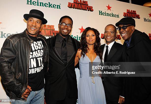 Actor Phil Morris, Michael Jai White, actress Salli Richardson-Whitfield, director Scott Sanders and actor Arsenio Hall arrive at the Los Angeles...