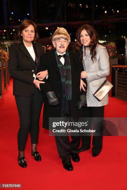 Artur Brauner with his daughter Alice Brauern and Bettina Bernhard attend the Opening Ceremony & 'Isle of Dogs' premiere during the 68th Berlinale...