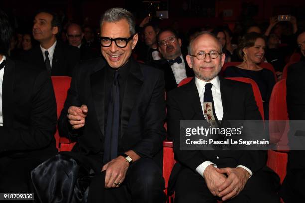 Jeff Goldblum and Bob Balaban are seen in the audiance during the Opening Ceremony & 'Isle of Dogs' premiere during the 68th Berlinale International...