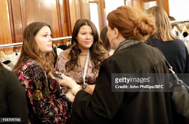 Designer Hilary Macmillan speaks to guests at "Cocktails And Curated Collections" during London Fashion Week February 2018 hosted by The High...