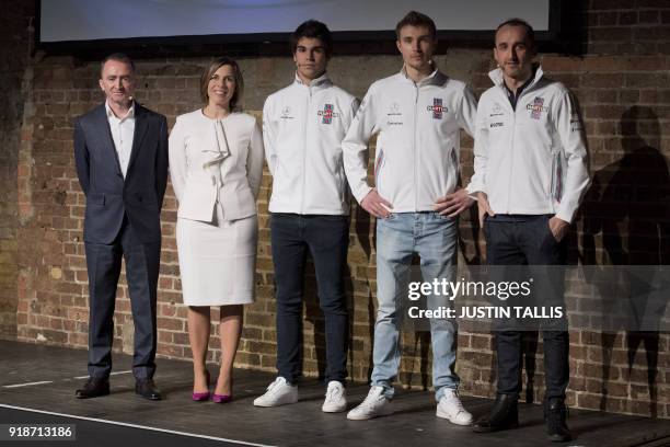 Chief technical officer Paddy Lowe, deputy team principal Claire Williams, Canadian racing driver Lance Stroll, Russian racing driver Sergey Sirotkin...