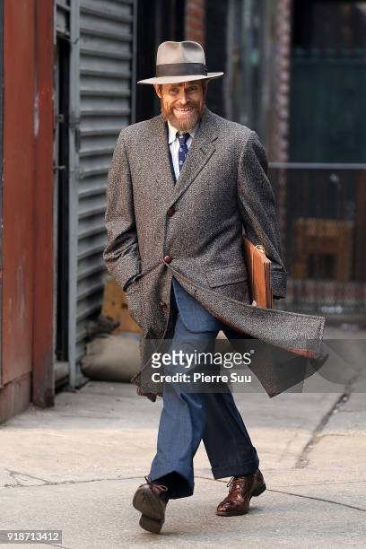 Actor Willem Dafoe is seen filming "Motherless Brooklyn"in Brooklyn on February 15, 2018 in New York City.