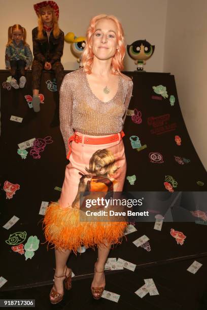 Katie Eary attends the Katie Eary x The Powerpuff Girls - Skate Park Party during London Fashion Week February 2018 at Maddox Gallery on February 15,...