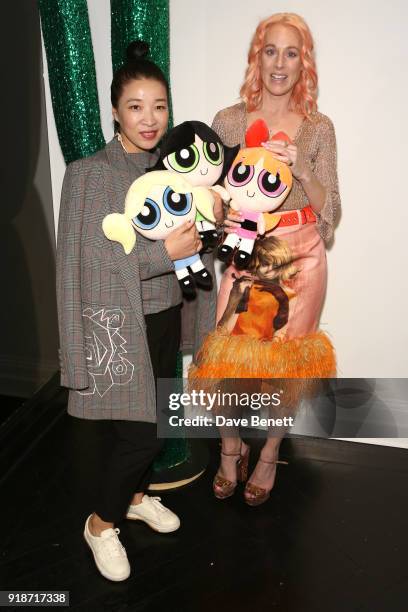 Helen Lee and Katie Eary attend the Katie Eary x The Powerpuff Girls - Skate Park Party during London Fashion Week February 2018 at Maddox Gallery on...