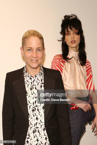 Lucy Adams and model attend the Katie Eary x The Powerpuff Girls - Skate Park Party during London Fashion Week February 2018 at Maddox Gallery on...