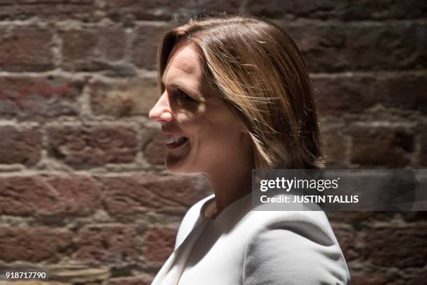 Deputy team principal Claire Williams arrives on stage during the Williams Formula One 2018 season launch in London on February 15, 2018. / AFP PHOTO...