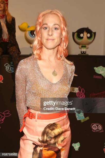 Katie Eary attends the Katie Eary x The Powerpuff Girls - Skate Park Party during London Fashion Week February 2018 at Maddox Gallery on February 15,...