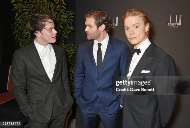 Charlie Heaton, Mark Stanley and Freddie Fox attend the Dunhill & GQ pre-BAFTA filmmakers dinner and party co-hosted by Andrew Maag & Dylan Jones at...