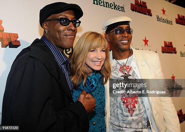 Actor Arsenio Hall, TV personality Leeza Gibbons and actor Miguel A. Nunez, Jr. Arrive at the Los Angeles premiere of "Black Dynamite" on October 13,...
