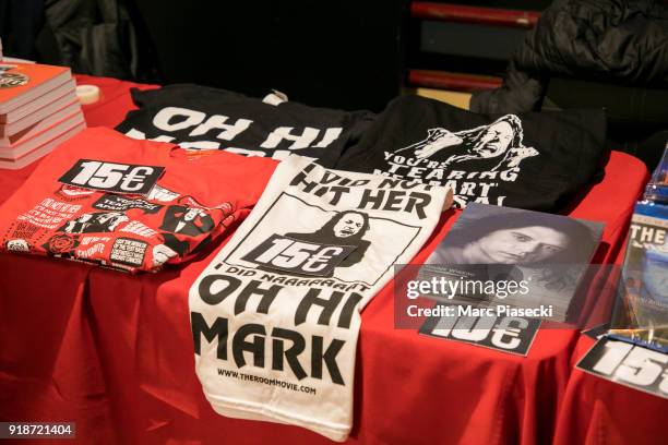 General view at actor Piotr Wieczorkiewicz a.k.a. Tommy Wiseau's goodies ahead 'The Disaster Artist' Premiere at Le Grand Rex on February 15, 2018 in...