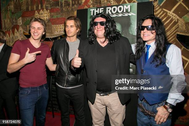 Actors Piotr Wieczorkiewicz a.k.a. Tommy Wiseau and Greg Sestero pose with french fans as they attend 'The Disaster Artist' Premiere at Le Grand Rex...