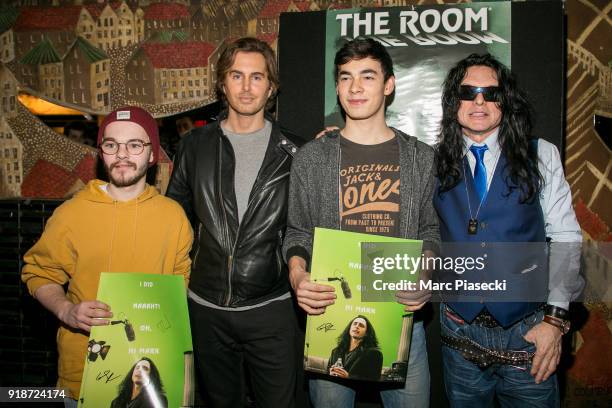 Actors Piotr Wieczorkiewicz a.k.a. Tommy Wiseau and Greg Sestero pose with french fans as they attend 'The Disaster Artist' Premiere at Le Grand Rex...