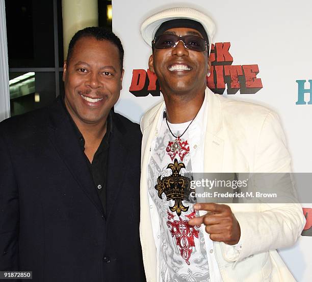 Actor Miguel A. Nunez, Jr., and his guest attend the "Black Dynamite" film premiere at the Arclight Hollywood on October 13, 2009 in Hollywood,...