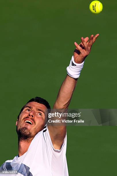 Marat Safin of Russia serves to Tomas Berdych of the Czech Republic during day four of 2009 Shanghai ATP Masters 1000 at the Qi Zhong Tennis Centre...