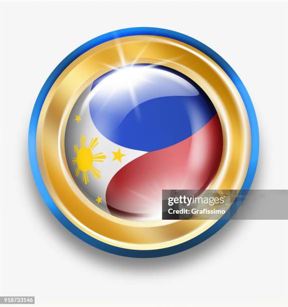 philippines golden button with flag isolated on white - philippines flag stock illustrations