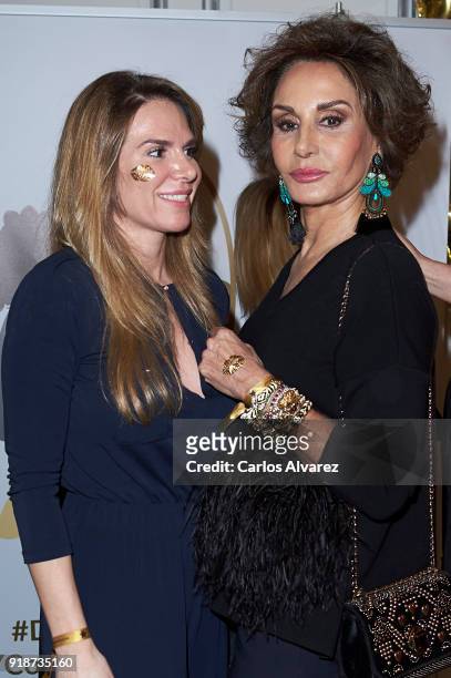 Myriam Yebenes and Naty Abascal attend 'Dream In Gold' presentation campaign at Palace Hotel on February 15, 2018 in Madrid, Spain.