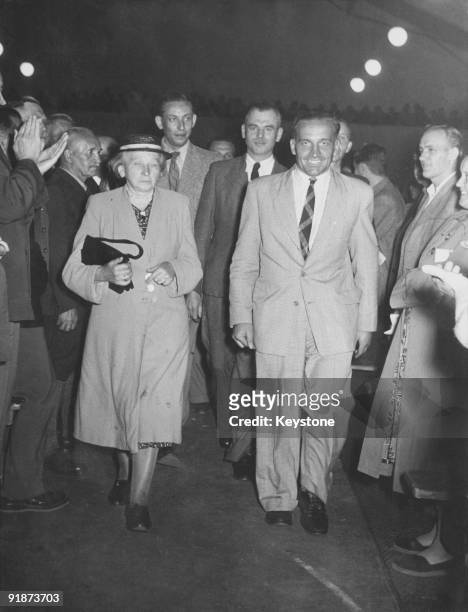 Hans-Ulrich Rudel , a former Oberst in the German Luftwaffe, attends a meeting of the DRP in the Rotmain Hall, Bayreuth, 2nd September 1953. He is...