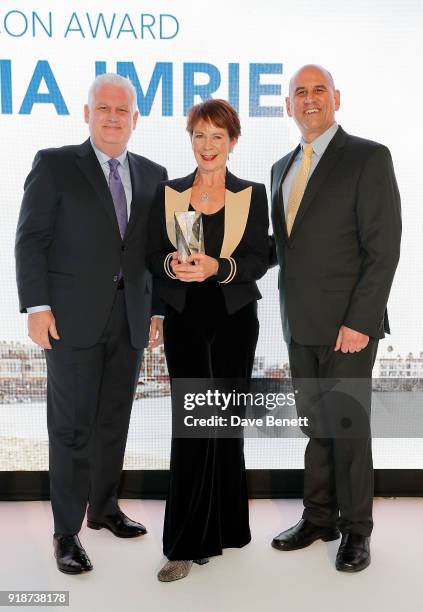 Gary Sherwin and Gregg Schwenk present Celia Imrie with the Icon Award at the Newport Beach Film Festival UK Honours in association with Visit...