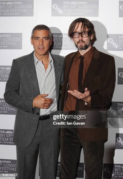 George Clooney and singer Jarvis Cocker attend the 'Fantastic Mr. Fox' photocall during the Times BFI 53rd London Film Festival at the Dorchester...