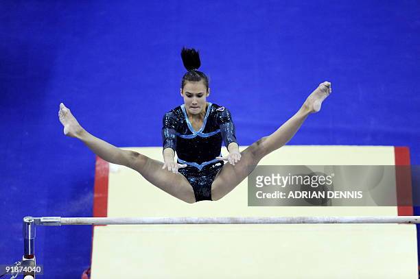 Slovakia's Ivana Kovacova performs in the uneven bars event during the Artistic Gymnastics World Championships 2009 at the 02 Arena, in east London,...