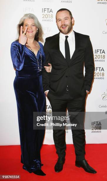 Kerry Fox and Moe Dunford attend the 'IFTA Film & Drama Awards' at Mansion House on February 15, 2018 in Dublin, Ireland.