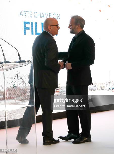 Sam Lavender accepts the Arts Champions honour from Gregg Schwenk at the Newport Beach Film Festival UK Honours in association with Visit Newport...