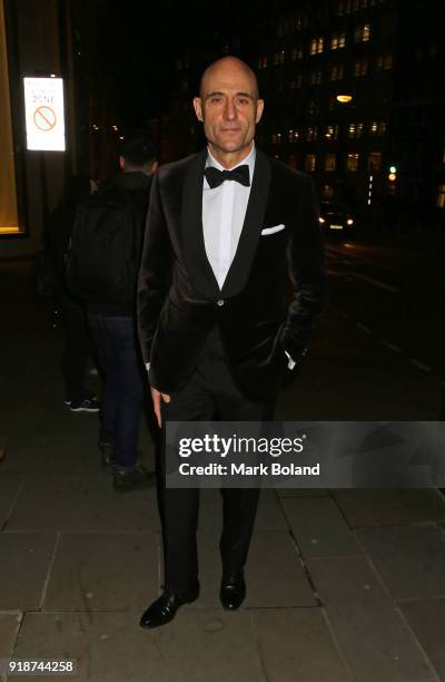 Mark Strong arrives at the Dunhill & GQ pre-BAFTA Filmmakers Dinner and Party Co-hosted by Andrew Maag & Dylan Jones on February 15, 2018 in London,...