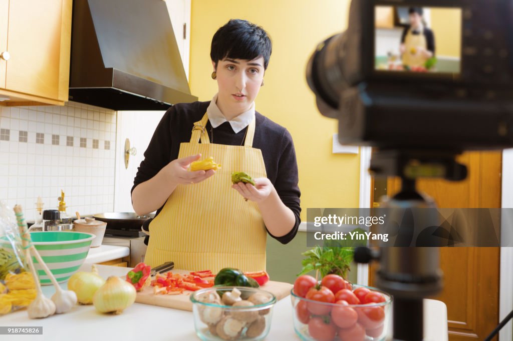 Millennial Vlogging Video Blogging Cooking Tutorial Demonstration in Home Kitchen
