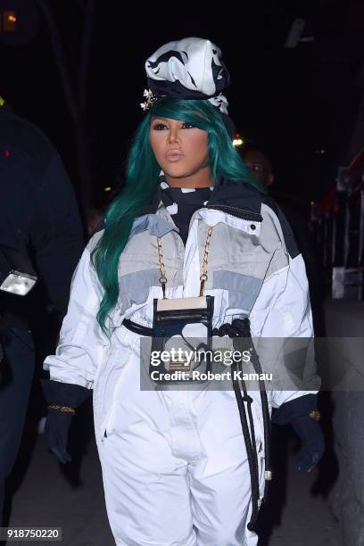 Lil' Kim seen leaving a New York Fashion event in Manhattan on February 14, 2018 in New York City.