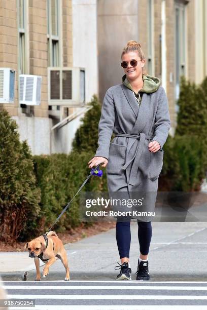 Nina Agdal seen out walking her dog Daisy on February 14, 2018 in New York City.