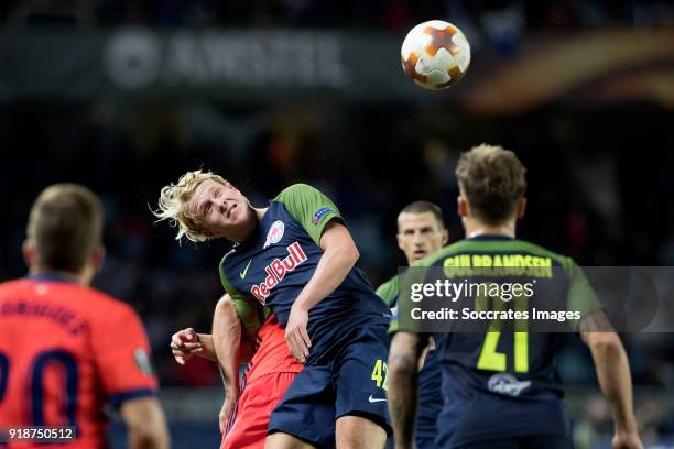 Xaver Schlager of Red Bull Salzburg during the UEFA Europa League match between Real Sociedad v Salzburg at the Estadio Anoeta on February 15, 2018...