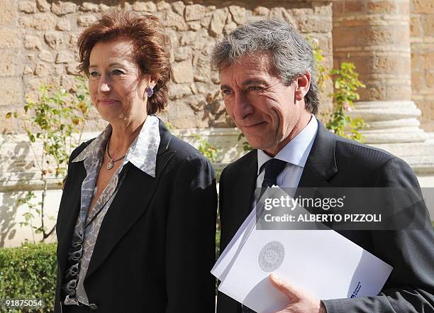 The President of SAE Milan's airports, Giuseppe Bonomi and Milan's mayor Letizia Moratti arrive for a meeting about the new hubs of Rome's Fiumicino...