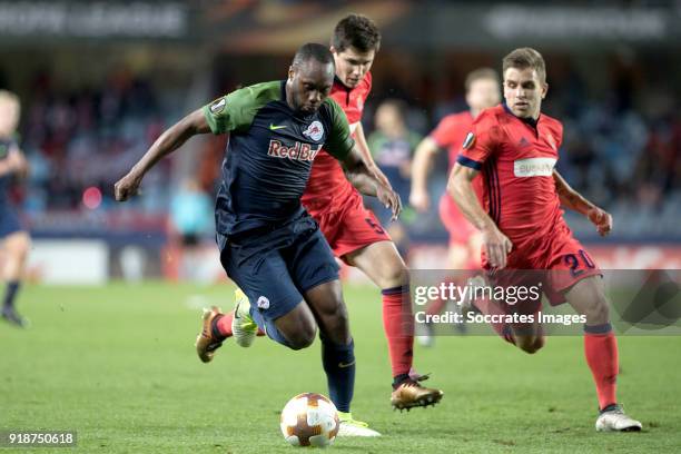 Reinhold Yabo of Red Bull Salzburg, Kevin Rodrigues of Real Sociedad during the UEFA Europa League match between Real Sociedad v Salzburg at the...