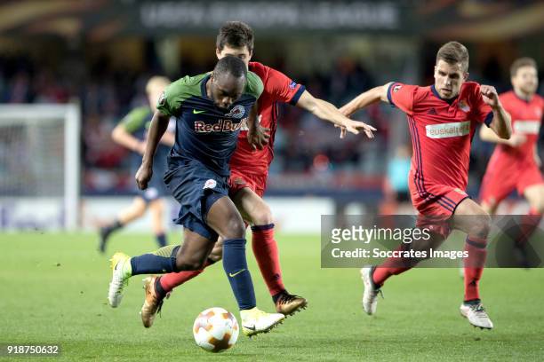 Reinhold Yabo of Red Bull Salzburg, Kevin Rodrigues of Real Sociedad during the UEFA Europa League match between Real Sociedad v Salzburg at the...