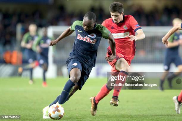 Reinhold Yabo of Red Bull Salzburg during the UEFA Europa League match between Real Sociedad v Salzburg at the Estadio Anoeta on February 15, 2018 in...