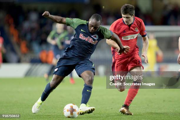 Reinhold Yabo of Red Bull Salzburg, Yuguruza of Real Sociedad during the UEFA Europa League match between Real Sociedad v Salzburg at the Estadio...