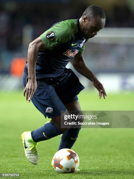 Reinhold Yabo of Red Bull Salzburg during the UEFA Europa League match between Real Sociedad v Salzburg at the Estadio Anoeta on February 15, 2018 in...