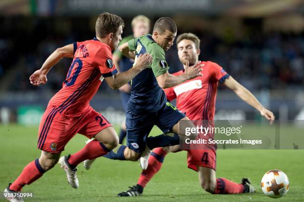 Kevin Rodrigues of Real Sociedad, Stefan Lainer of Red Bull Salzburg, Asier Illarramendi of Real Sociedad during the UEFA Europa League match between...