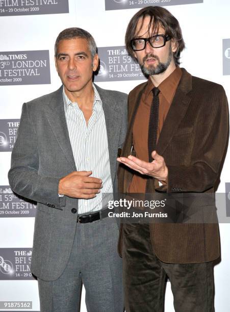 George Clooney and Jarvis Cocker attend photocall for 'Fantastic Mr Fox' during The Times BFI London Film Festival at Dorchester Hotel on October 14,...