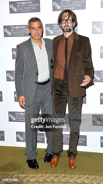 George Clooney and Jarvis Cocker attend photocall for 'Fantastic Mr Fox' during The Times BFI London Film Festival at Dorchester Hotel on October 14,...