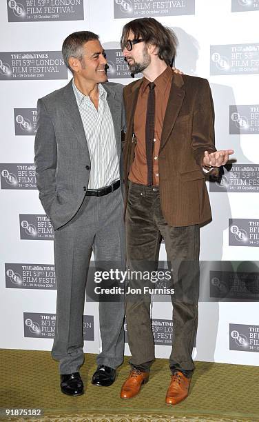 George Clooney and Jarvis Cocker attend photocall for 'Fantastic Mr Fox' during The Times BFI London Film Festival at Dorchester Hotel on October 14,...