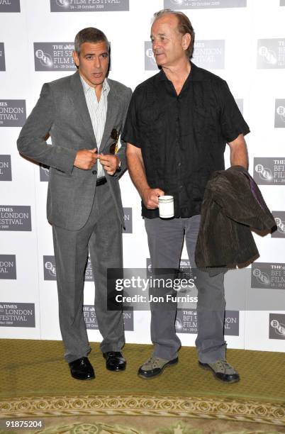 George Clooney and Bill Murray attend photocall for 'Fantastic Mr Fox' during The Times BFI London Film Festival at Dorchester Hotel on October 14,...