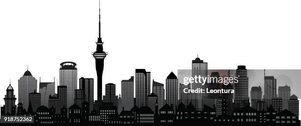 auckland (all buildings are complete and moveable) - auckland cityscape stock illustrations