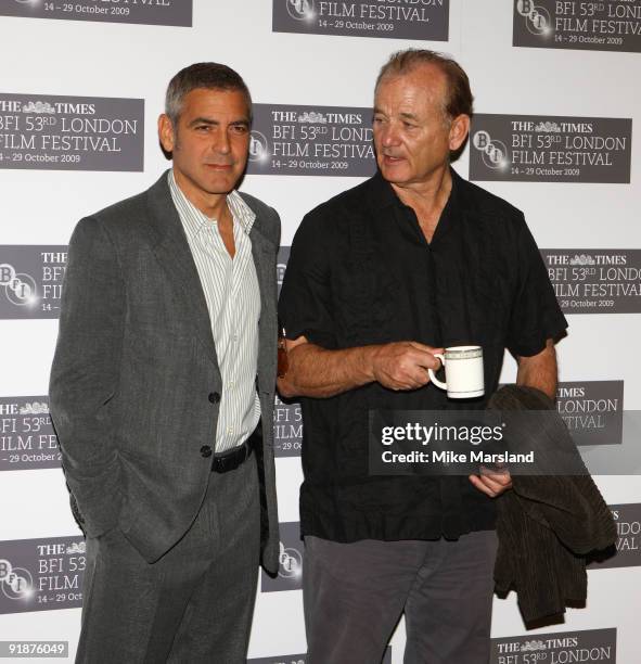 George Clooney and Bill Murray attend photocall for 'Fantastic Mr Fox' during The Times BFI London Film Festival at Dorchester Hotel on October 14,...